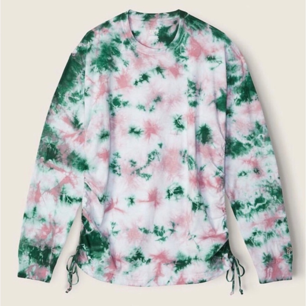 PINK Victoria’s Secret Campus Ruched Side Tee Pink Tie Dye